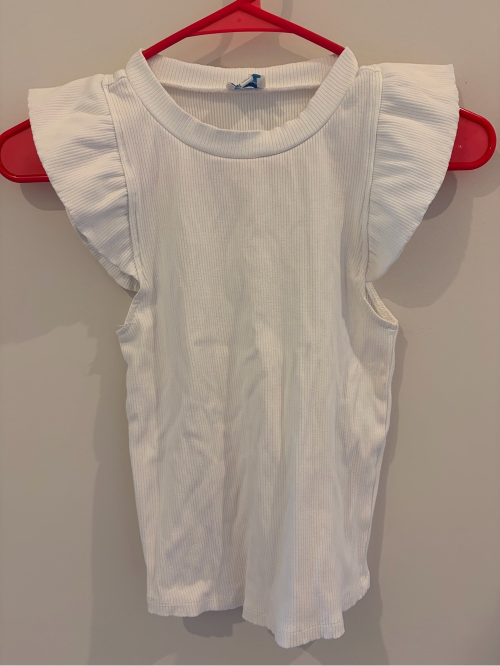 Ruffle Sleeve White Ribbed Tank